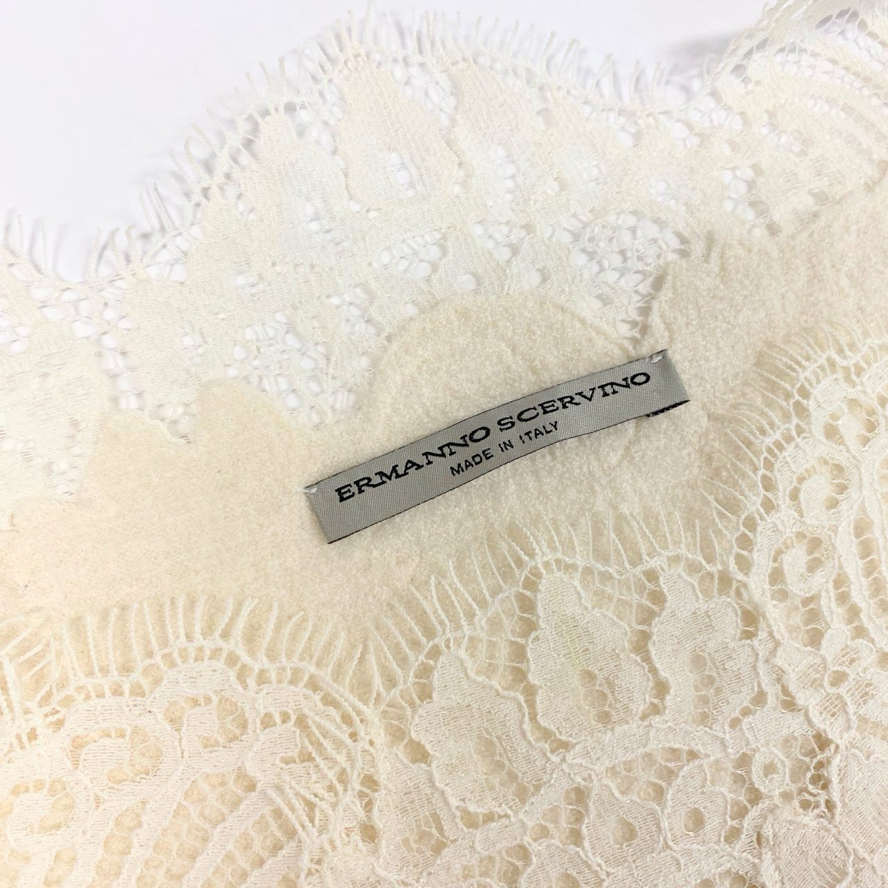 85k4 Ermanno Scervino エルマンノ シェルヴィーノ 大きいサイズ イタリア製 カシミヤ混 レースデザイン 長袖 ニットセーター トップス プルオーバー 44 XLサイズ相当 ホワイト ウール シルク カシミア レディースo07t