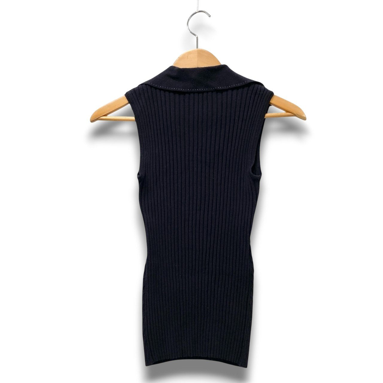 75b26 FOXEY フォクシー ノースリーブリブニットセーター 襟付きVネックニット トップス 40819 38サイズ ブラック 画像参照 レディース 女性用u02t