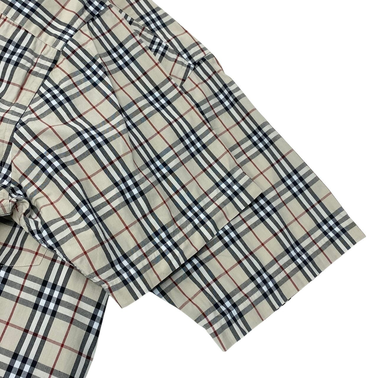Ig6 BURBERRY LONDON 半袖シャツ チェックシャツ ノバチェック Lサイズ ベージュ系 コットン100％ メンズ 男性用ta2