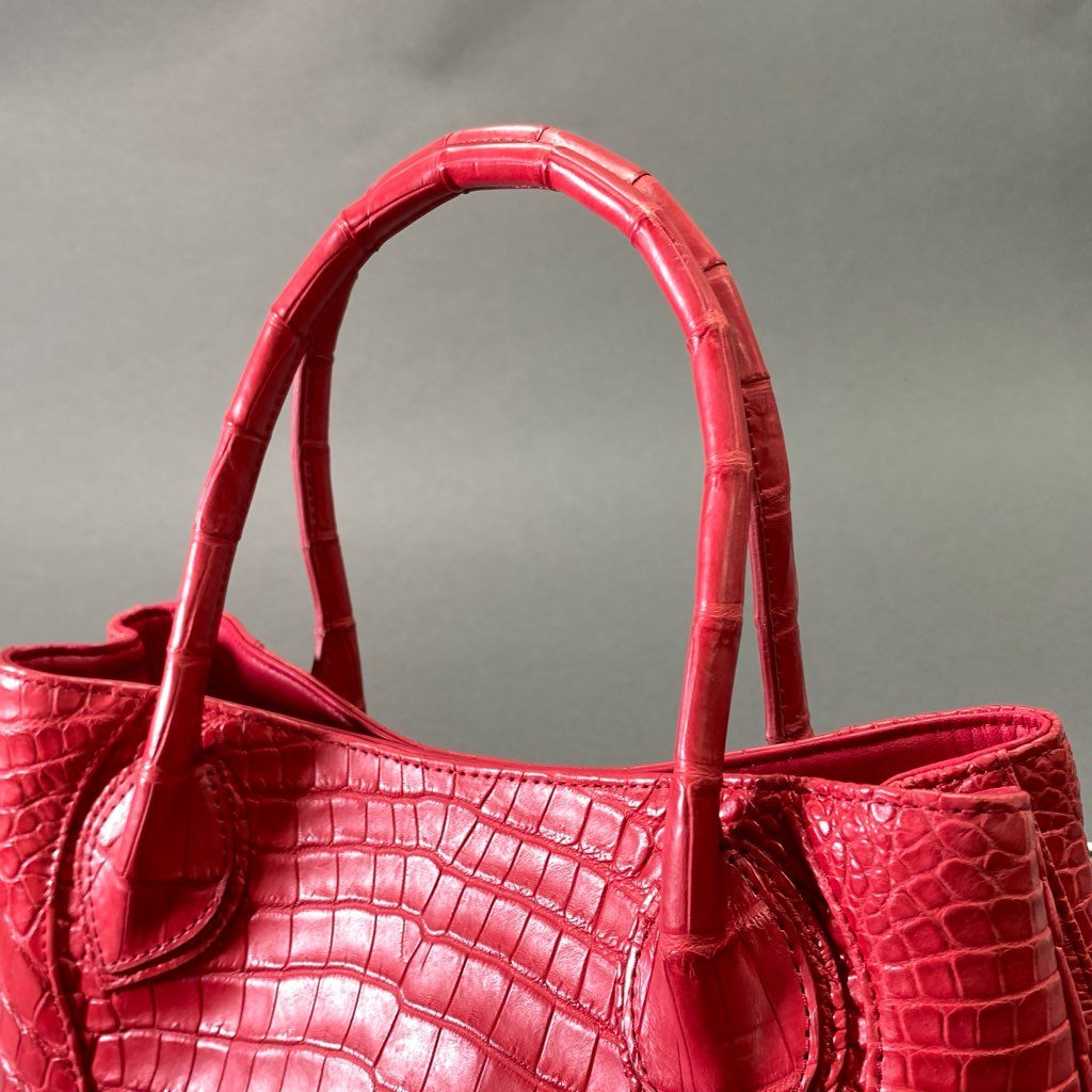 De18 【極美品】JRA認定 LEATHER JEWELS Crystal Reptiles レザージュエルズ レッド クロコダイルレザー 2way ハンドバッグ ショルダーバッグ レディース 女性用 鞄