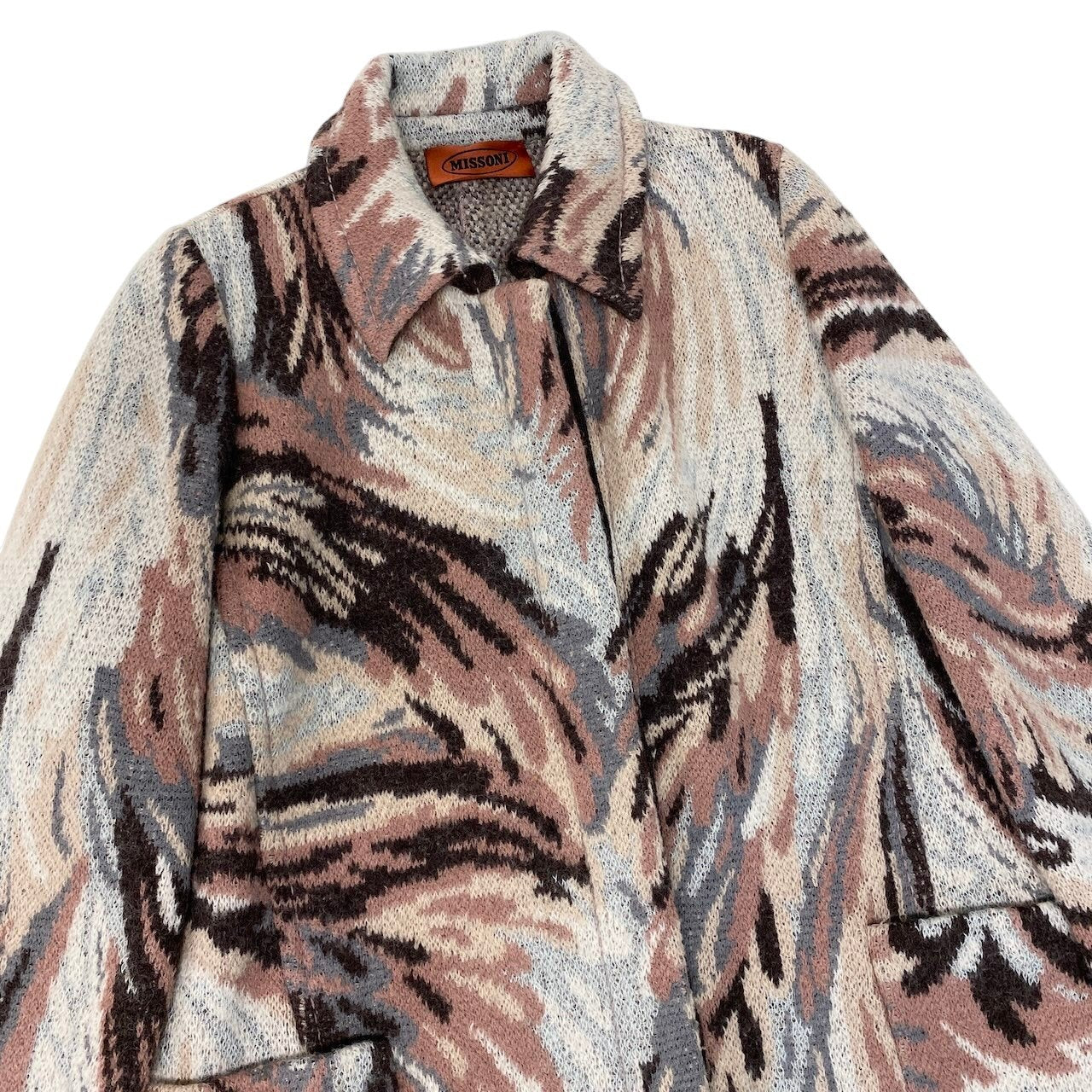 81g4 MISSONI ミッソーニ ステンカラーコート 総柄 ウールモヘヤ混 ロングコート サイズ46 マルチカラー レディースk02i