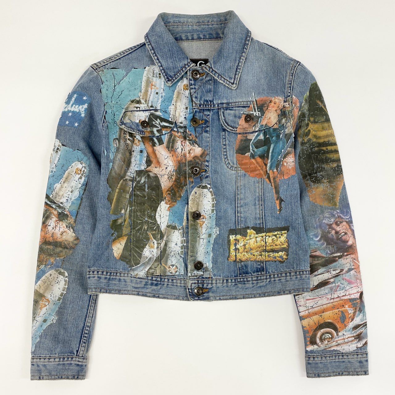 13f12 DOLCE&GABBANA ドルチェアンドガッバーナ デニムジャケット Gジャン ピンナップガールプリント サイズS ブルー コットン レディース 女性用