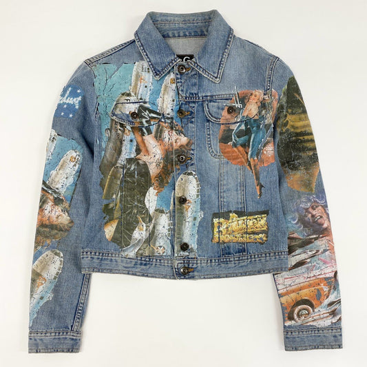 13f12 DOLCE&GABBANA ドルチェアンドガッバーナ デニムジャケット Gジャン ピンナップガールプリント サイズS ブルー コットン レディース 女性用