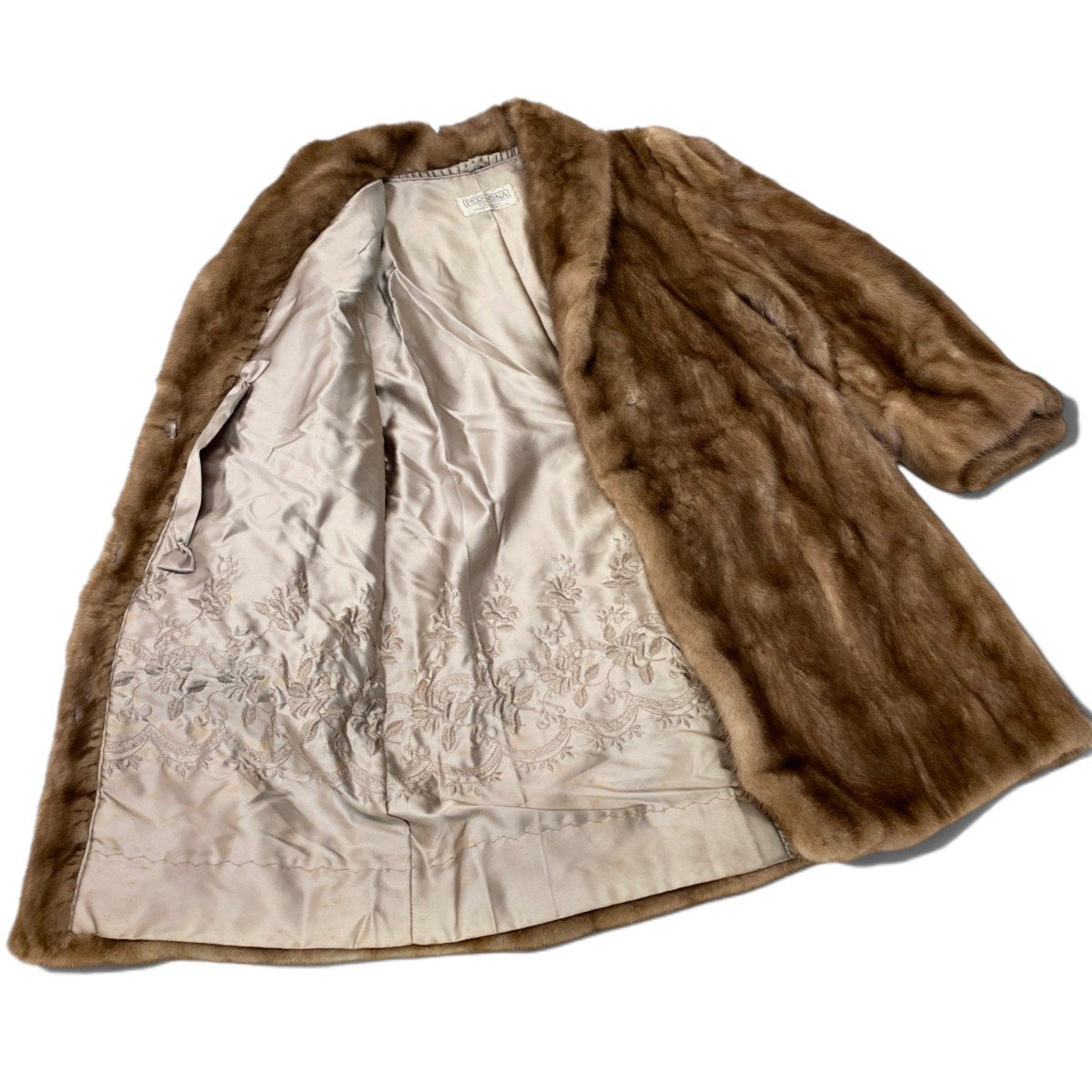 75i16 PERSONA パステルミンク ファーコート サイズ9 茶系 本毛皮 Pastel Mink Fur Coat 裏地刺繍t18r