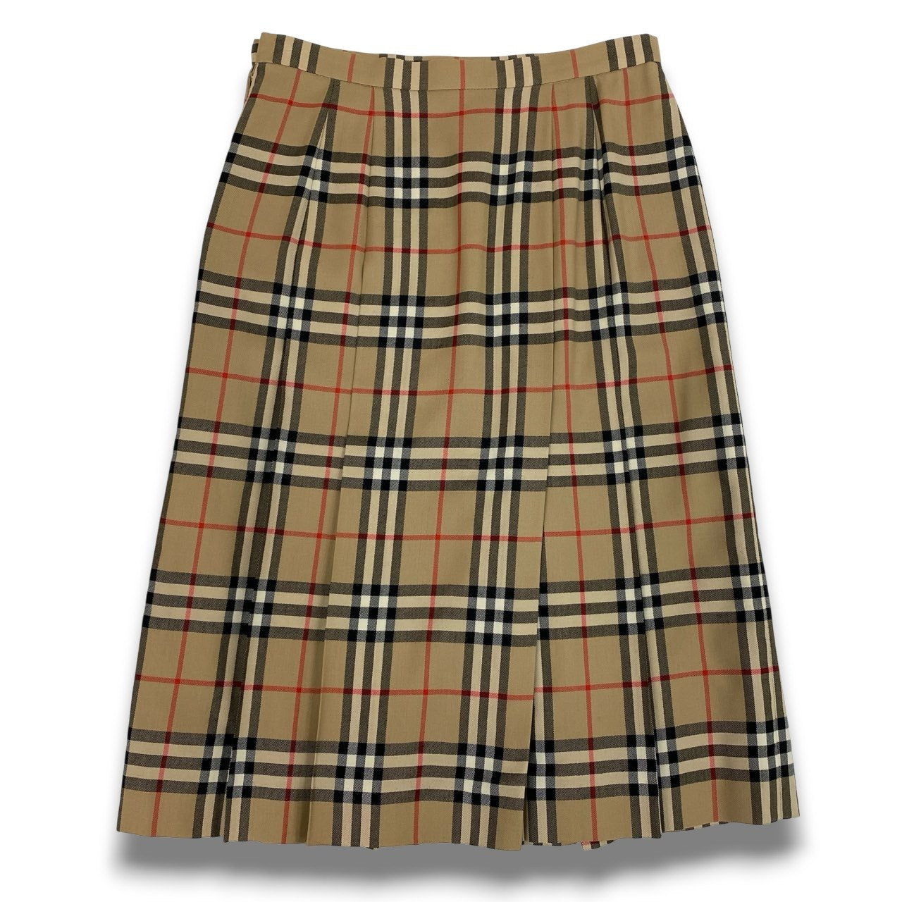11b20 Vintage Burberrys バーバリーズ ヴィンテージ ノバチェック フレアスカート タックプリーツ 13AR ベージュ系 ウール レディースu02t