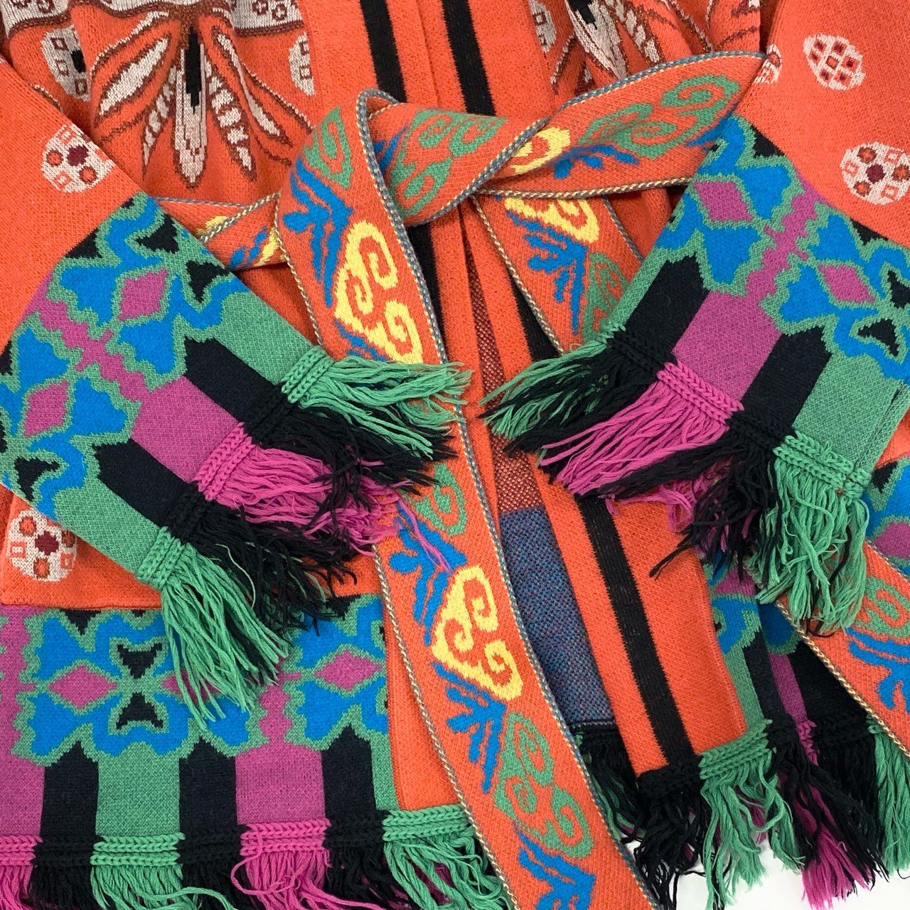 75f24 ETRO エトロ ベルテッドカーディガン ニットカーディガン フリンジ 総柄 サイズ40 マルチカラー レディース イタリア製