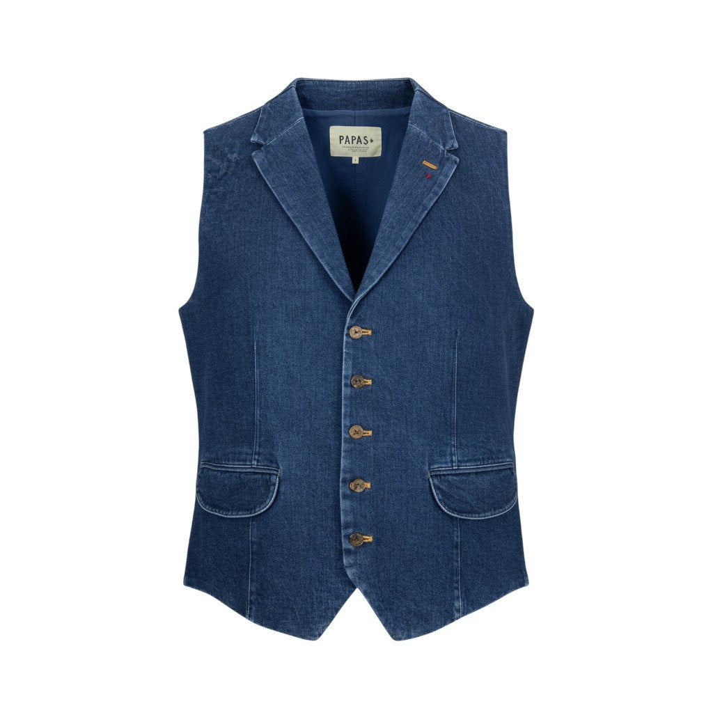 29k6【美品】PAPAS+ パパスプラス デニムベスト  ノースリーブ ジャケット アウター D045CFV 007 Lサイズ インディゴ メンズu02t