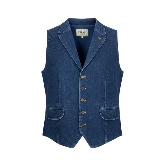 29k6【美品】PAPAS+ パパスプラス デニムベスト  ノースリーブ ジャケット アウター D045CFV 007 Lサイズ インディゴ メンズu02t