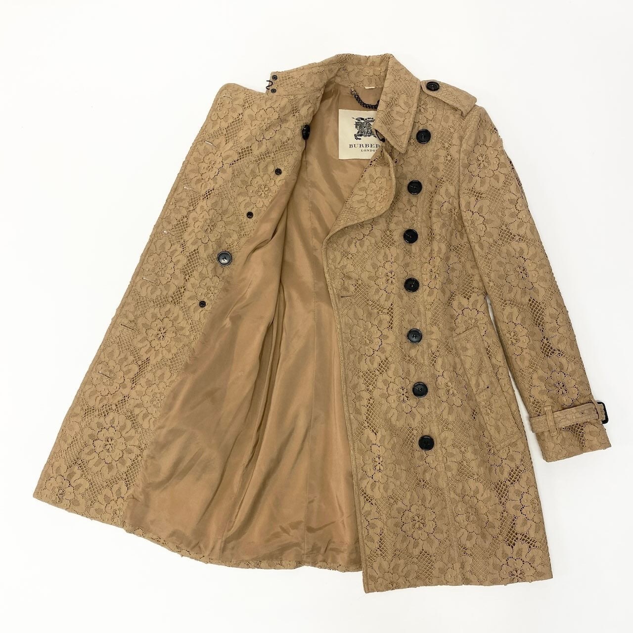 79c26 【美品】BURBERRY LONDON バーバリー ロンドン トレンチコート 総レースコート アウター ロングコート 40サイズ ベージュ レディース 女性用u02t