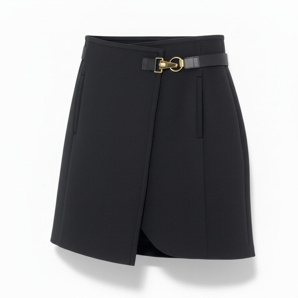 Ed12 GUCCI グッチ ゴールド金具 ホースビット 巻きスカート サイズ40 ブラック レディースta1