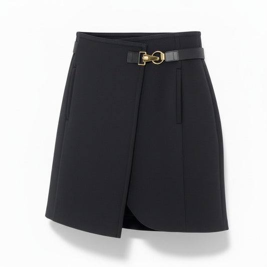 Ed12 GUCCI グッチ ゴールド金具 ホースビット 巻きスカート サイズ40 ブラック レディースta1
