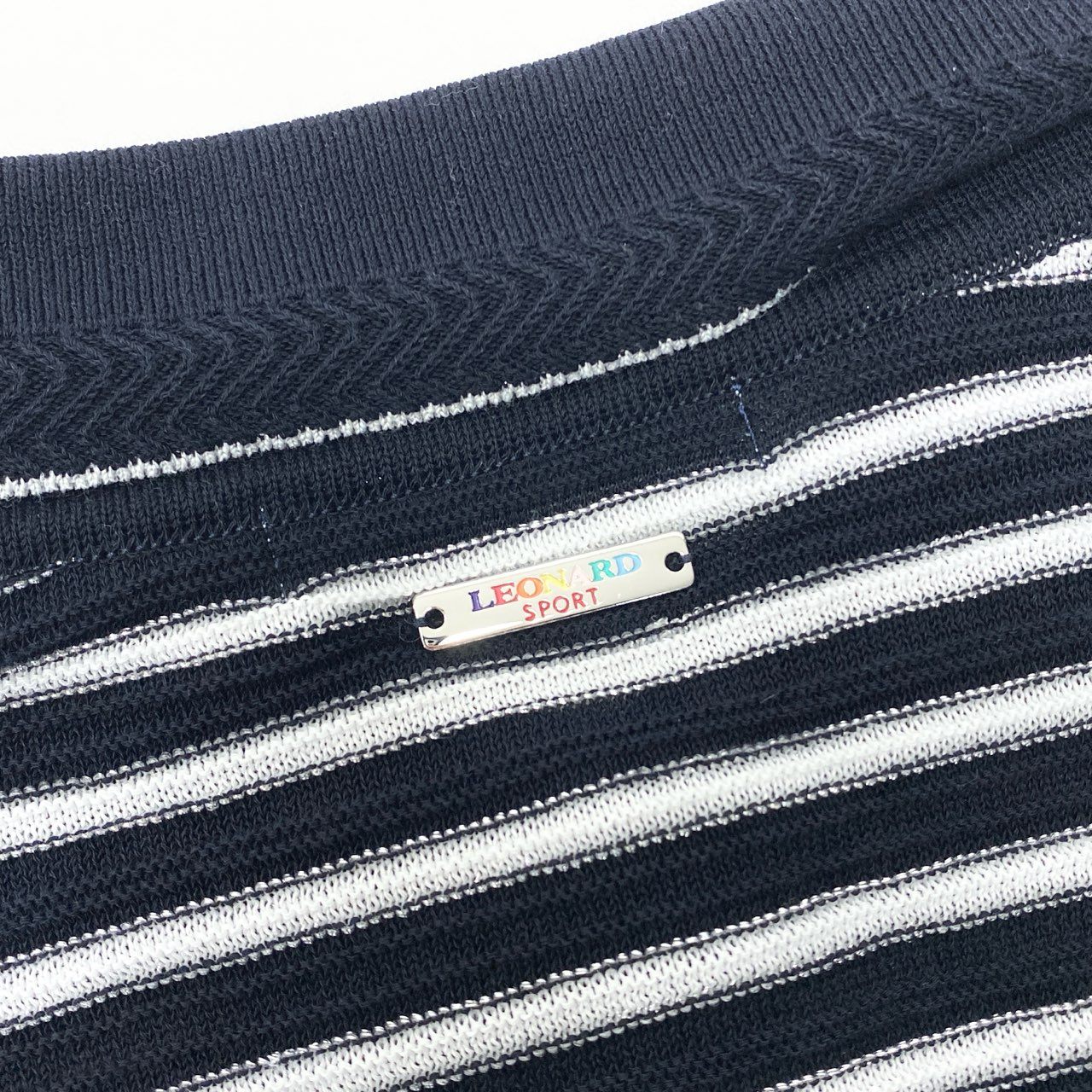 42b7 LEONARD レオナール ニットポロ ペプラム ボーダー ビジュー 40 ネイビー レディース 女性用u02t