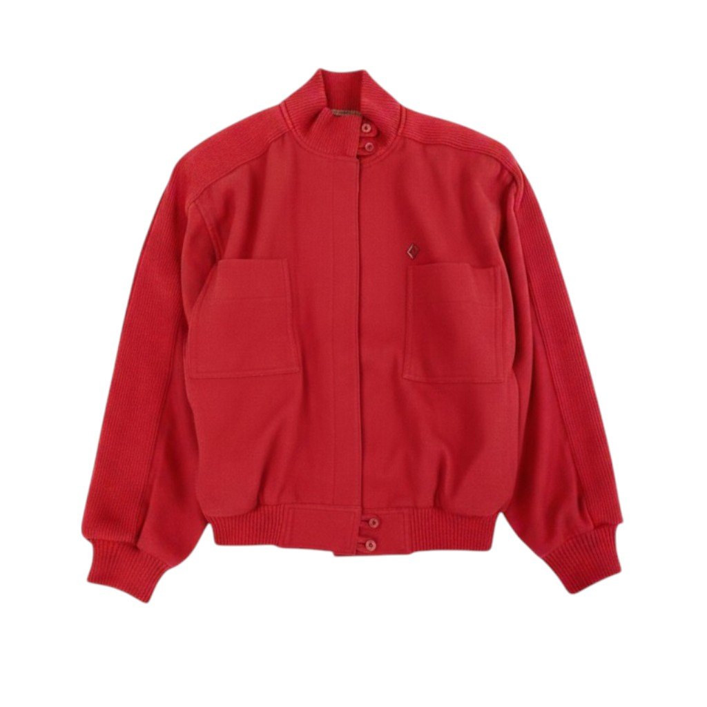 Eg11 Christian Dior SPORTS クリスチャンディオール ウールジャケット ブルゾン CDロゴ刺繡 リブ切替 サイズL レッド レディースo07t