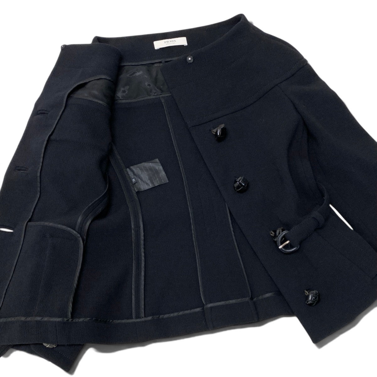 i13 PRADA プラダ ヴィンテージ ノーカラージャケット Vintage Collarless Jacket Black Size38 ブラックt18r