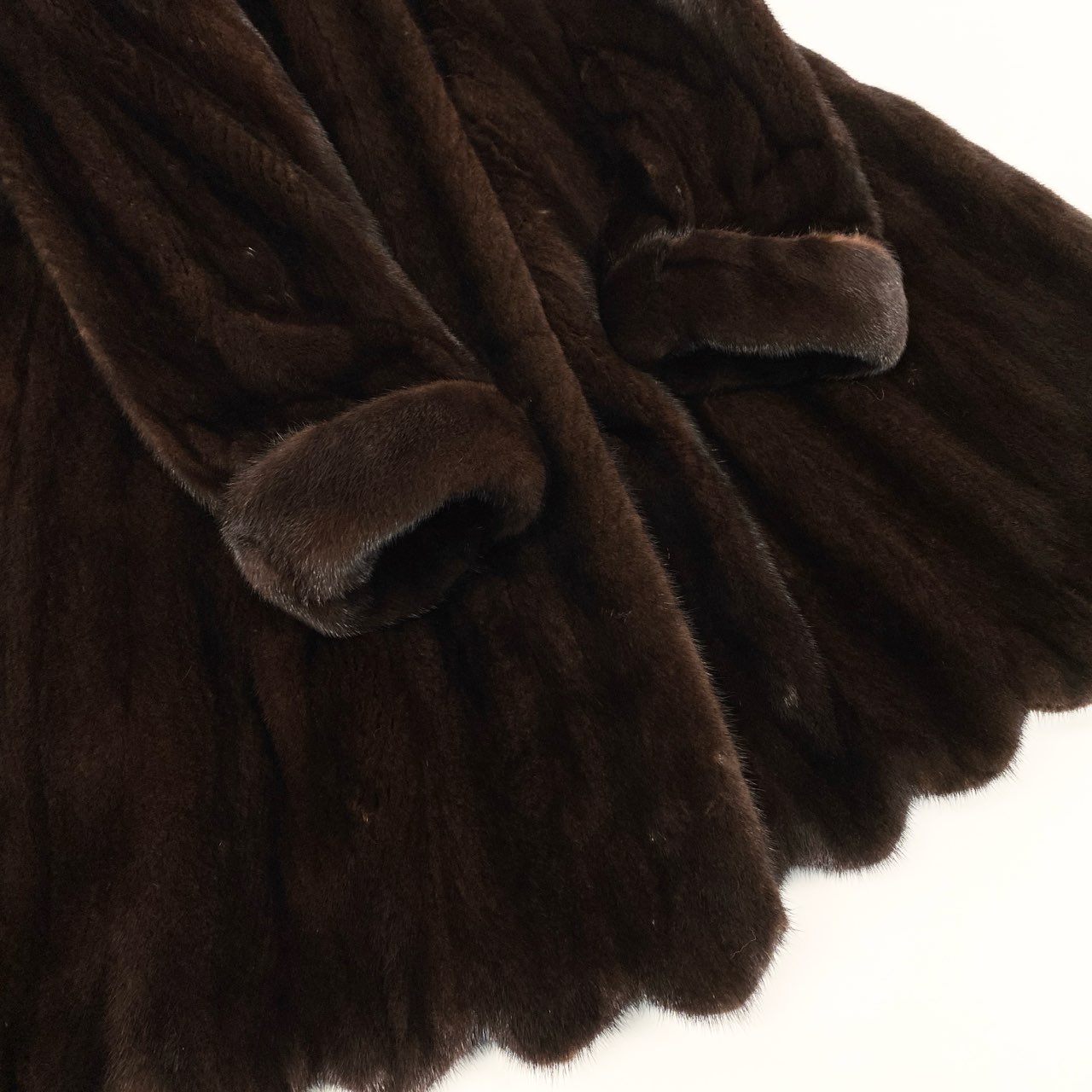54L4 AMERICAN FUR AWARDS アメリカンフォーアワード 4つ星 マホガニーミンク 裾フリル 超ロングコート 丈110cm サイズM ブラウン 最高級本毛皮 MINK FURt18r