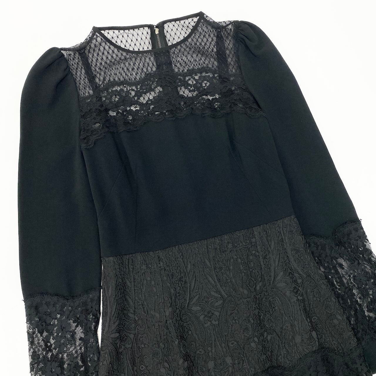 e10 DOLCE&GABBANA レースドレス レース切替ワンピース パフスリーブ イタリア製 36サイズ ブラック 画像参照 レディース 女性用k02i