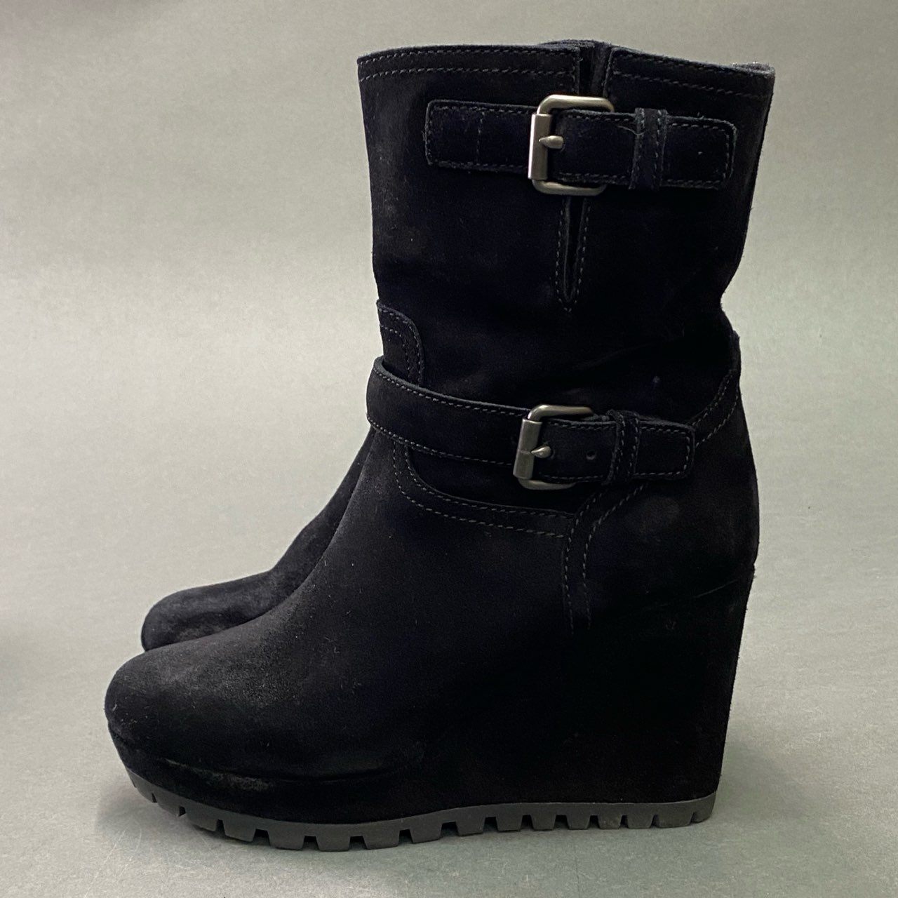 5a27 PRADA SPORT プラダスポーツ スウェードブーツ レザーミドルブーツ 37 1/2 ブラック スウェード レディース 靴