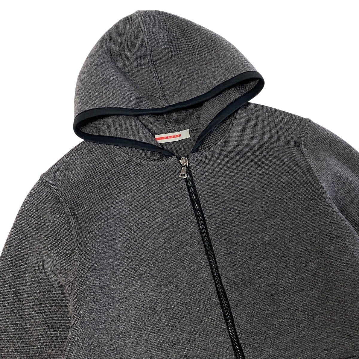 j26 PRADA ジップアップニットフーディー カーディガンパーカー ダブルジップ 48サイズ グレー メンズ 男性用u02t