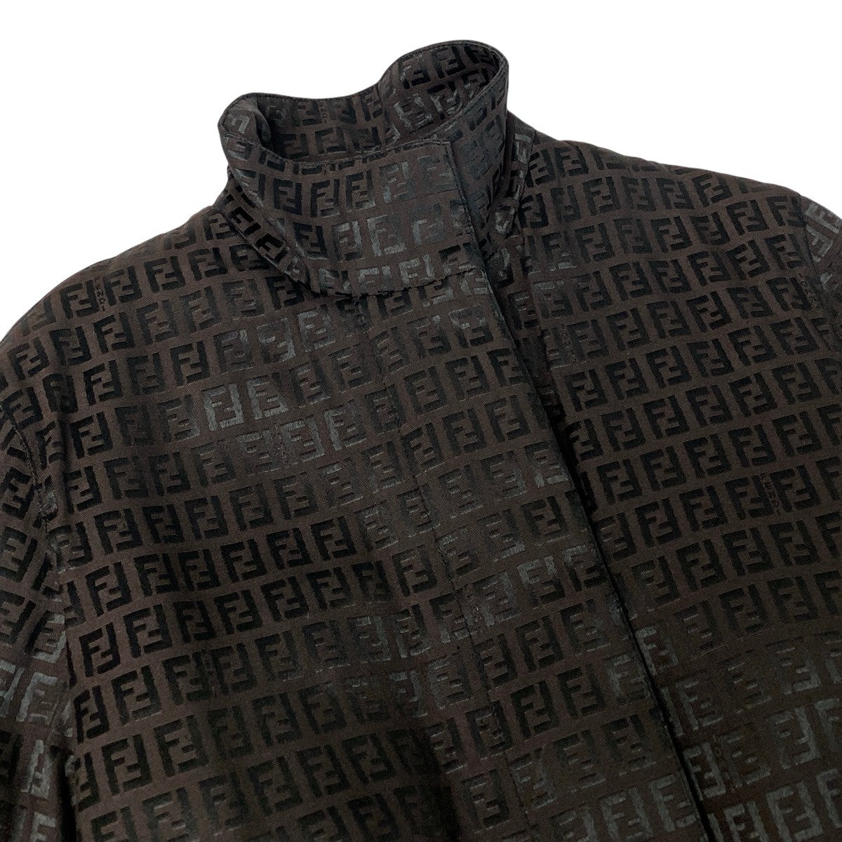 Ij23 FENDI フェンディ ズッカ柄 中綿 ロングコート サイズ42 ダークブラウン ブラック レディースo07t
