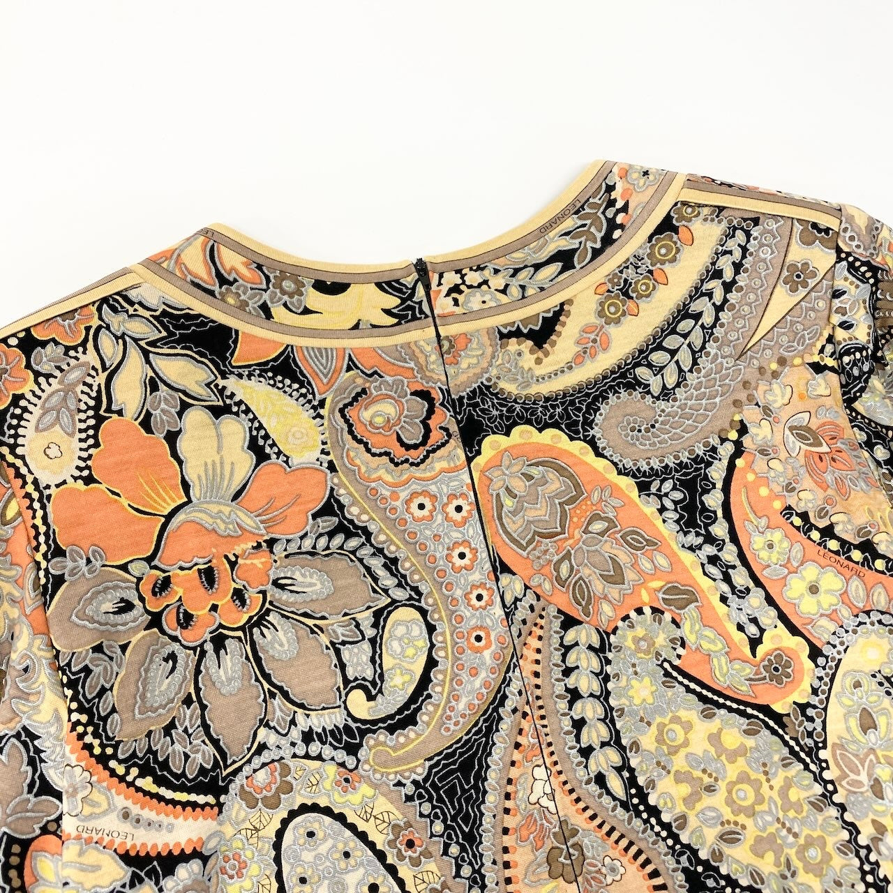 5d13 LEONARD FASHION レオナール ロングスリーブワンピース ペイズリー柄 花柄プリント サイズL マルチカラー ウールシルク レディース 女性用o07t