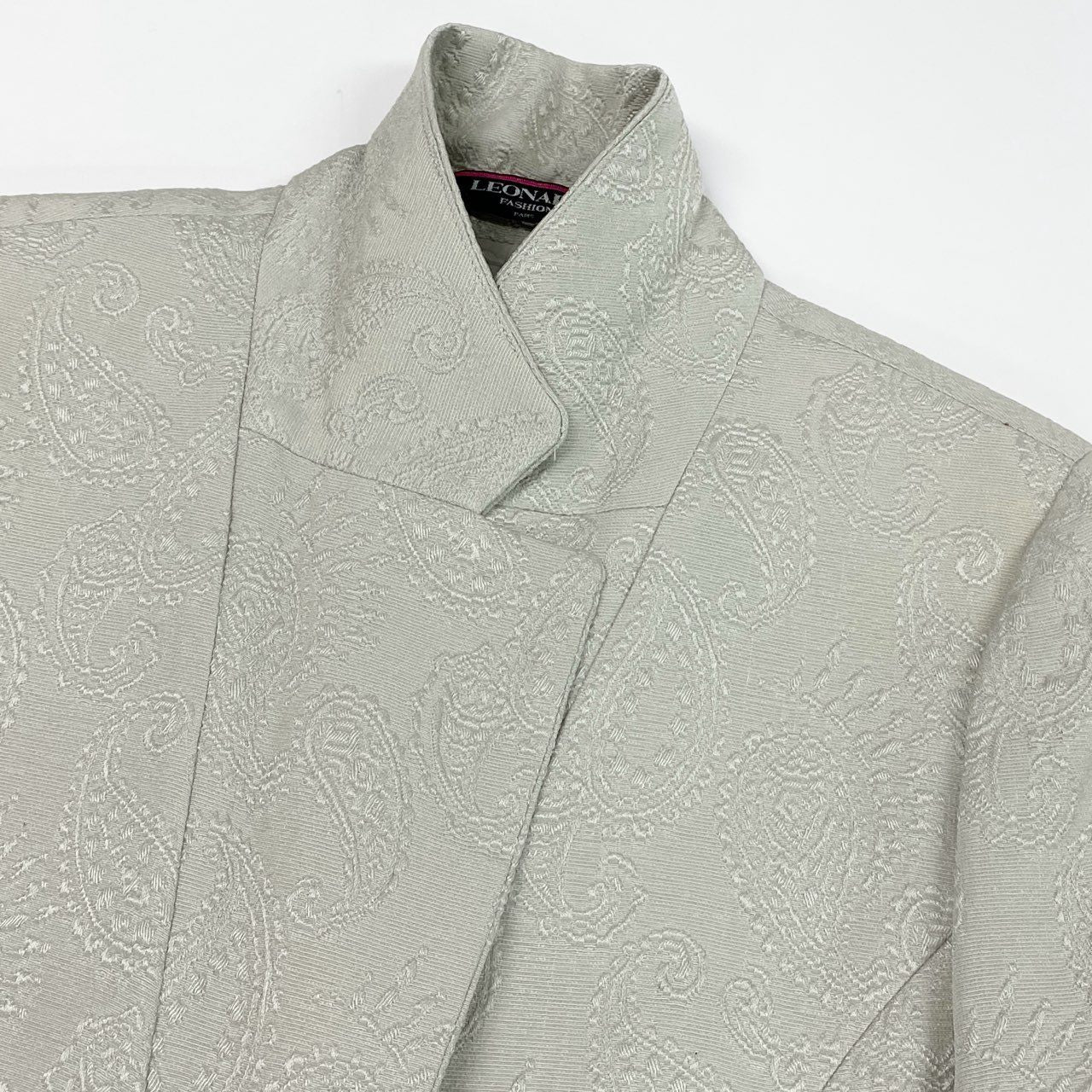 3d15 LEONARD FASHION レオナール セットアップ スカートスーツ テーラードジャケット  膝丈スカート ペイズリー柄 刺繍 ウールシルク混 サイズ13AR ホワイト系 レディース 女性用o07t