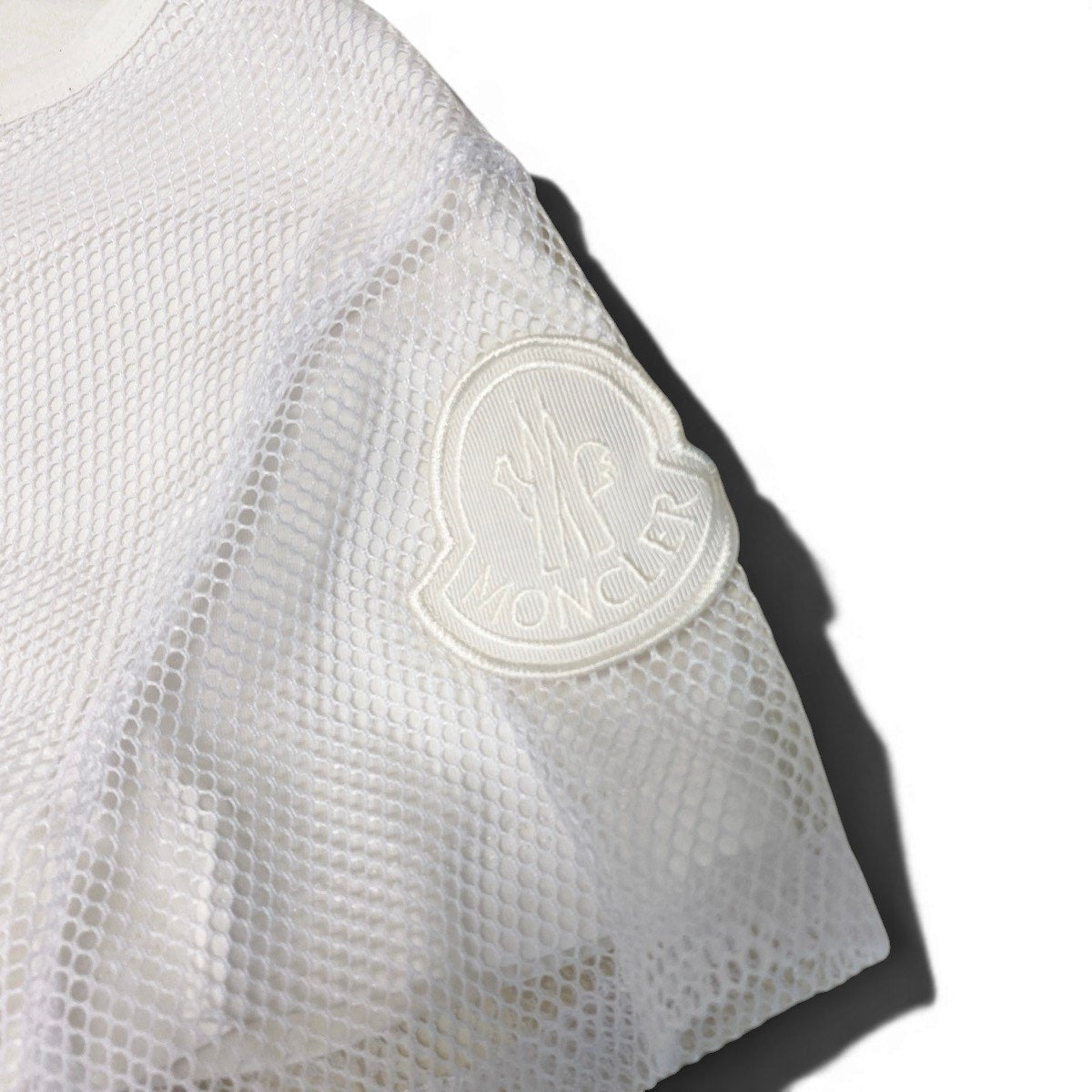 Ag10 【美品】MONCLER メッシュTシャツ ロゴワッペン レイヤードカットソー XSサイズ ホワイト ポリエステル100％ ホワイト100％ta1ta1