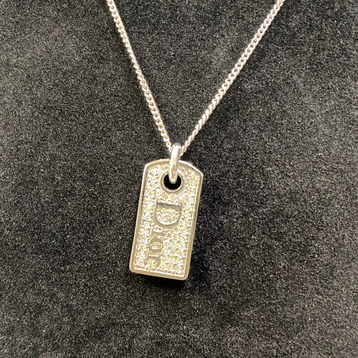 j15 Christian Dior クリスチャンディオール ロゴラインストーン プレートネックレス Logo Rhinestone Plate Necklace シルバーt18r