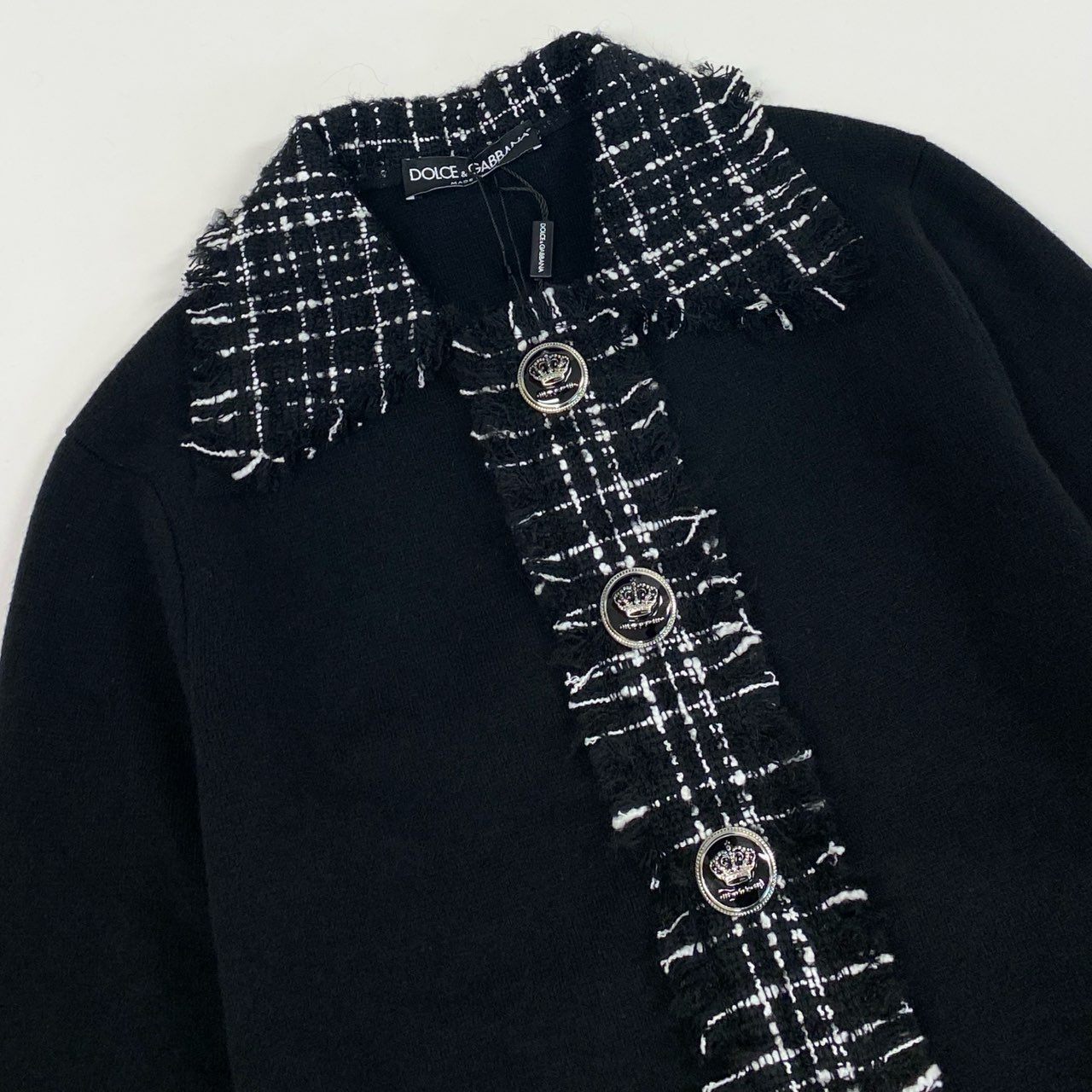 Ic6 《未使用品》定価￥239,800 DOLCE&GABBANA ドルチェアンドガッバーナ ツイードウールジャケット Tweed Wool Jacket サイズ38 ブラック D&G タグ付t18r