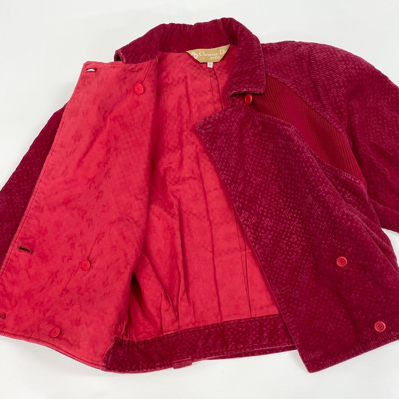 59d28 Christian Dior SPORTS クリスチャンディオール スポーツ コーデュロイジャケット 切替リブニット ダブルボタン サイズM ピンク系 コットンウール レディース 女性服u02t
