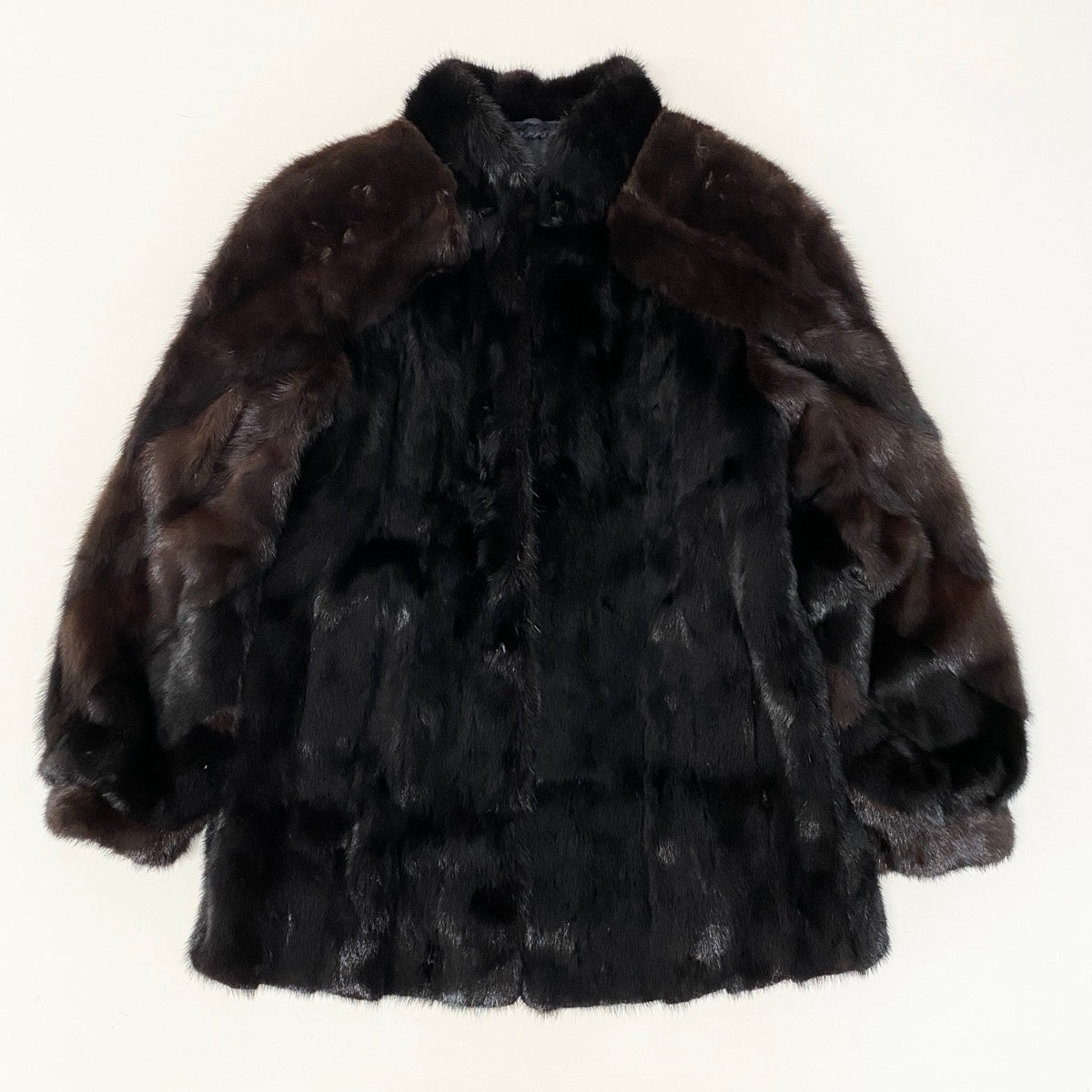 57g14 デミバフ × ダークミンク 袖段 ファーコート ブラウン 本毛皮 Two-Tone Mink Fur Coatt18r