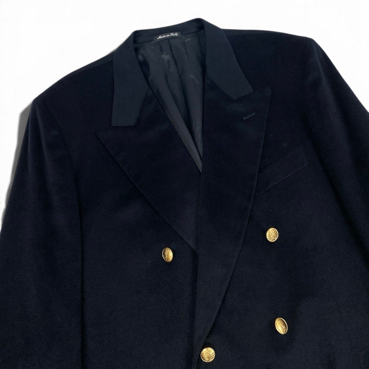 Mi4 YVES SAINT LAURENT イヴサンローラン テーラードジャケット ダブルブレスト YSLボタン 金ボタン 54 ブラック カシミヤ メンズ 紳士服o07t