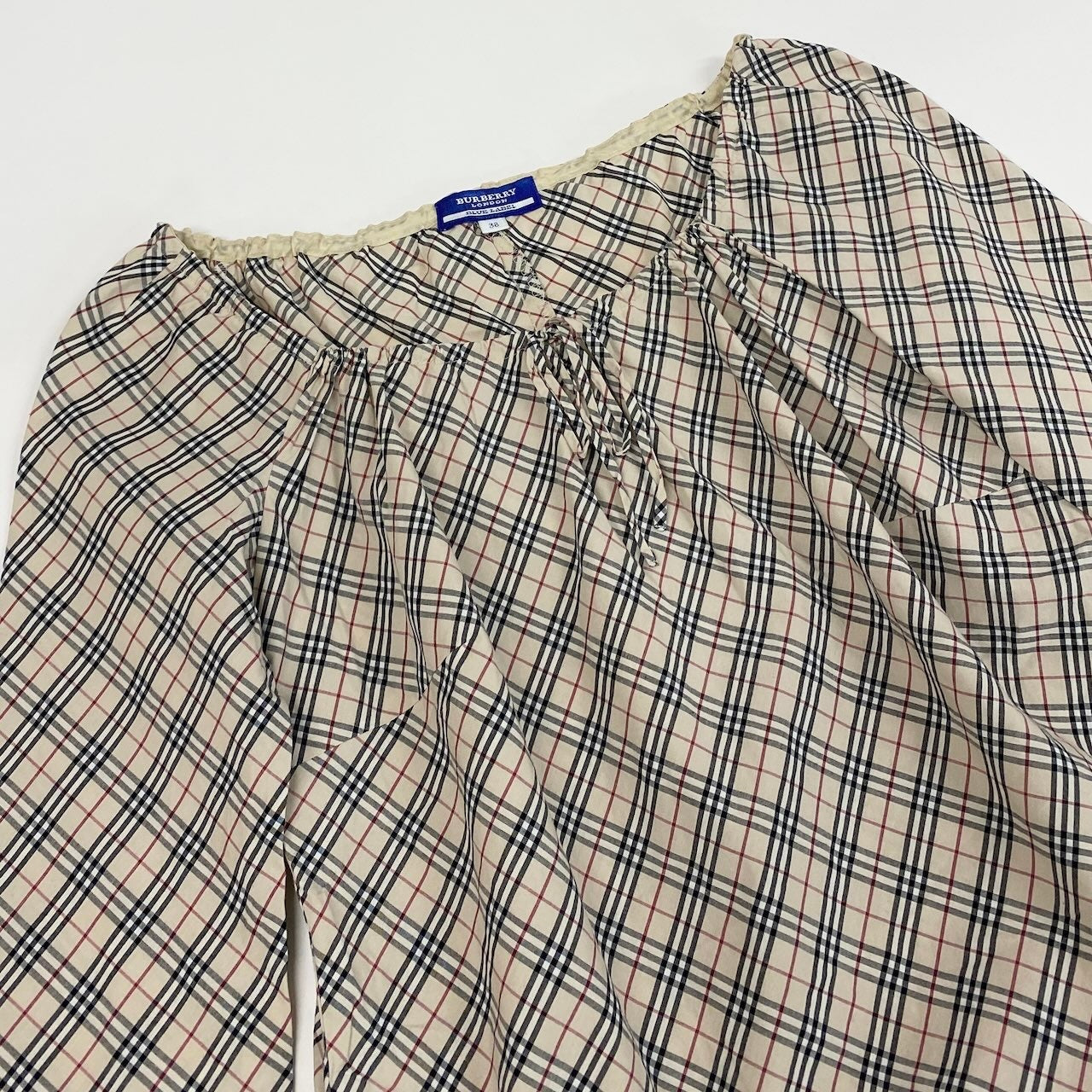 Ic27 BURBERRY LONDON バーバリーロンドン ノバチェック カットソーブラウス ギャザースクエアトップス 38サイズ ベージュ コットン100％ レディース 女性用u02t