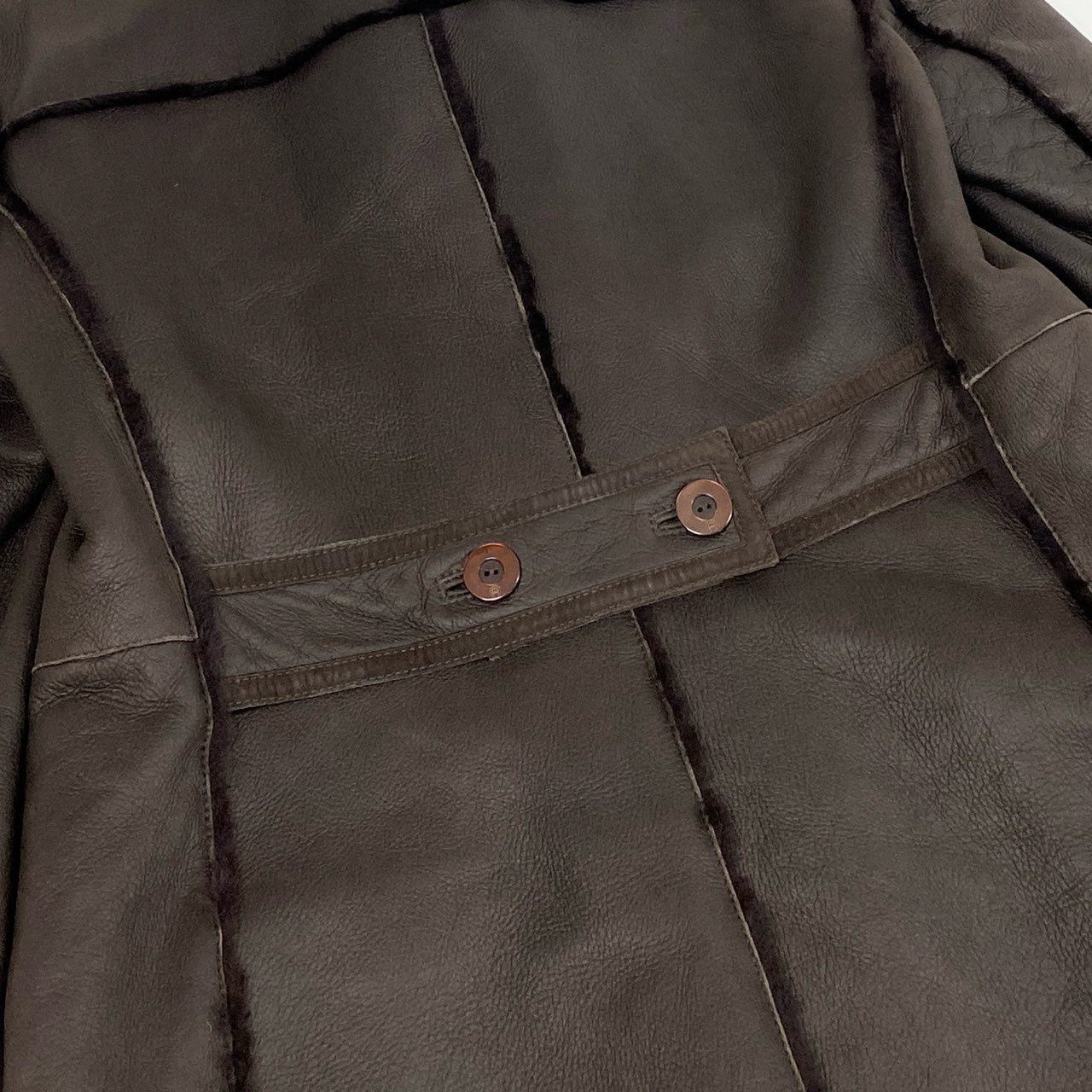 60l16 AIGNER アイグナー ムートンコート ロングコート レザーコート ダブル 46 ブラウン ムートン レディース イタリア製u02t