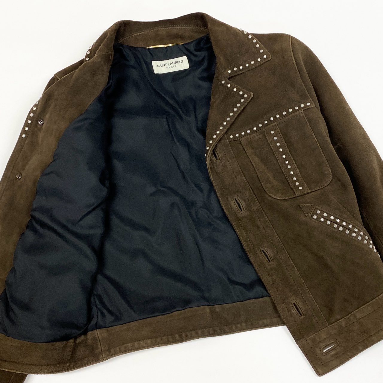 50b9 SAINT LAURENT サンローラン スタッズジャケット ウエスタンジャケット 34サイズ ブラウン 山羊革 レディース 女性用k02i