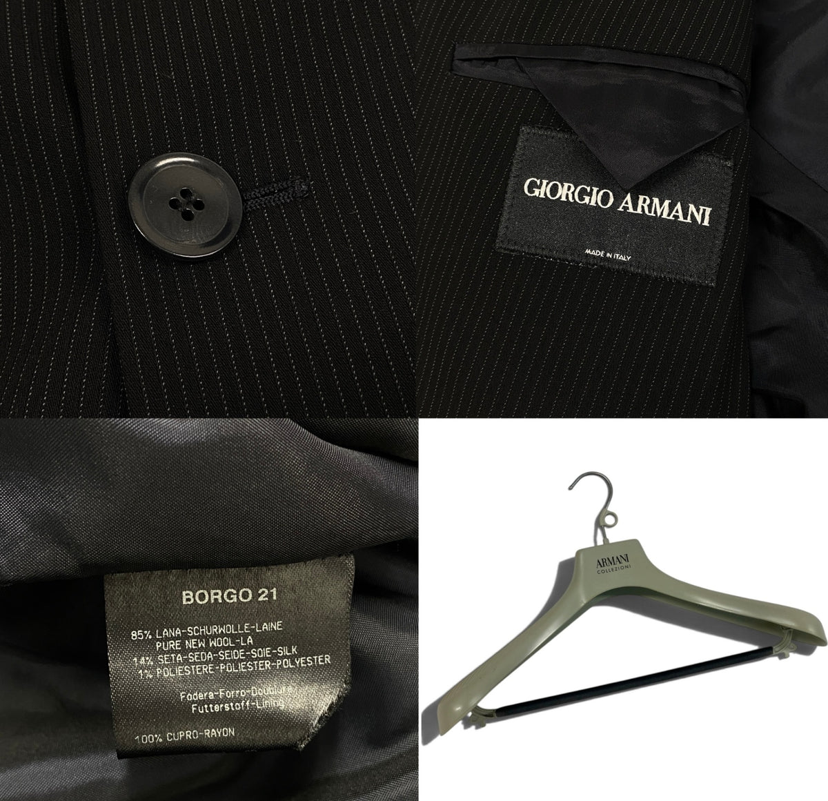 56j6 GIORGIO ARMANI ジョルジオアルマーニ BORGO21 ストライプ ダブル スーツ セットアップ サイズ48 ブラック フォーマルt18r