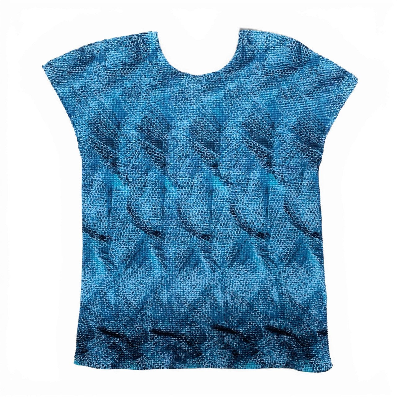 85a16 ISSEY MIYAKE ME ミー イッセイミヤケ プリーツ素材 総柄 半袖カットソー トップス  ブルー系 レディース プリーツプリーズk02i