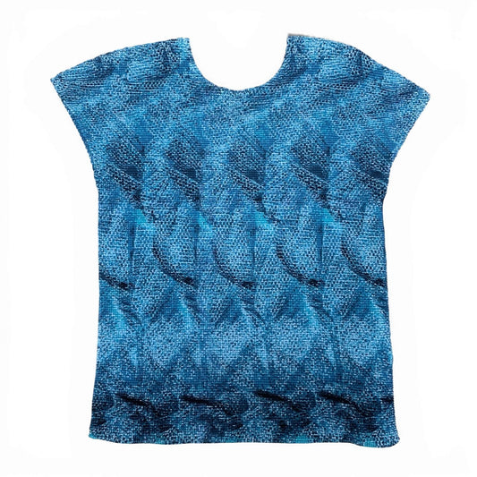 85a16 ISSEY MIYAKE ME ミー イッセイミヤケ プリーツ素材 総柄 半袖カットソー トップス  ブルー系 レディース プリーツプリーズk02i