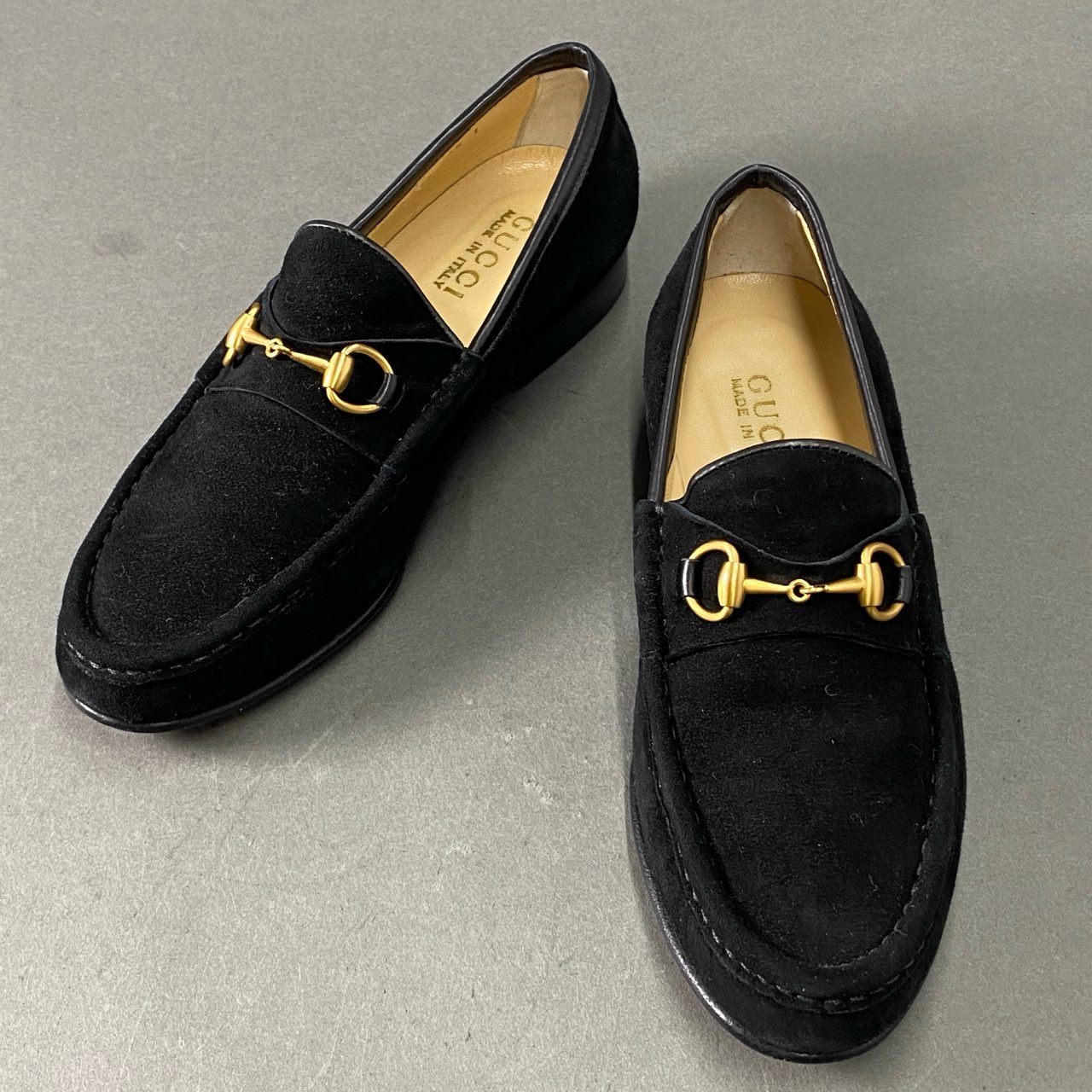 7f11 GUCCI グッチ ホースビットローファー スエード シューズ スリッポン スウェード レザー イタリア製 7B ブラック