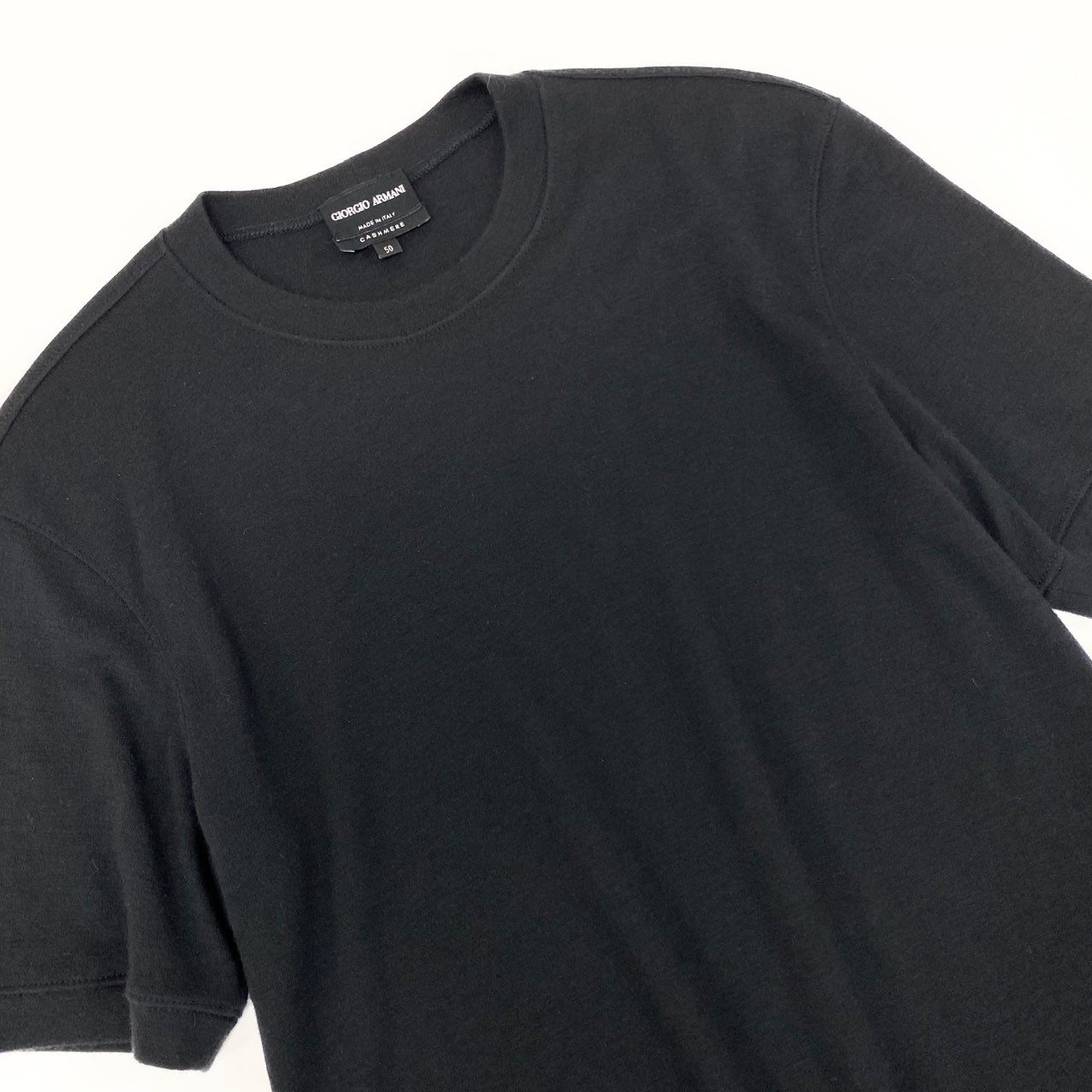 78L9 GIORGIO ARMANI ジョルジオアルマーニ 総カシミア ハイゲージ ニット セーター トップス クルーネック 50 ブラック カシミヤ100 メンズ 男性用u02t