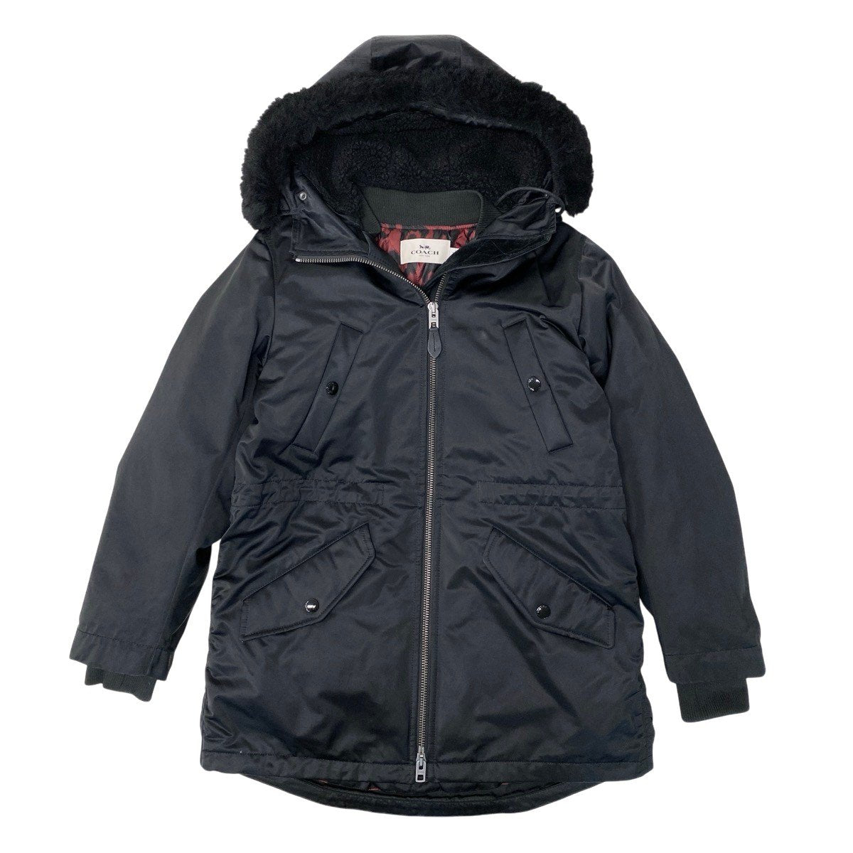 52h18 COACH コーチ フーデット ダウンコート アウター ライナー付 サイズS ブラック レディースu02t