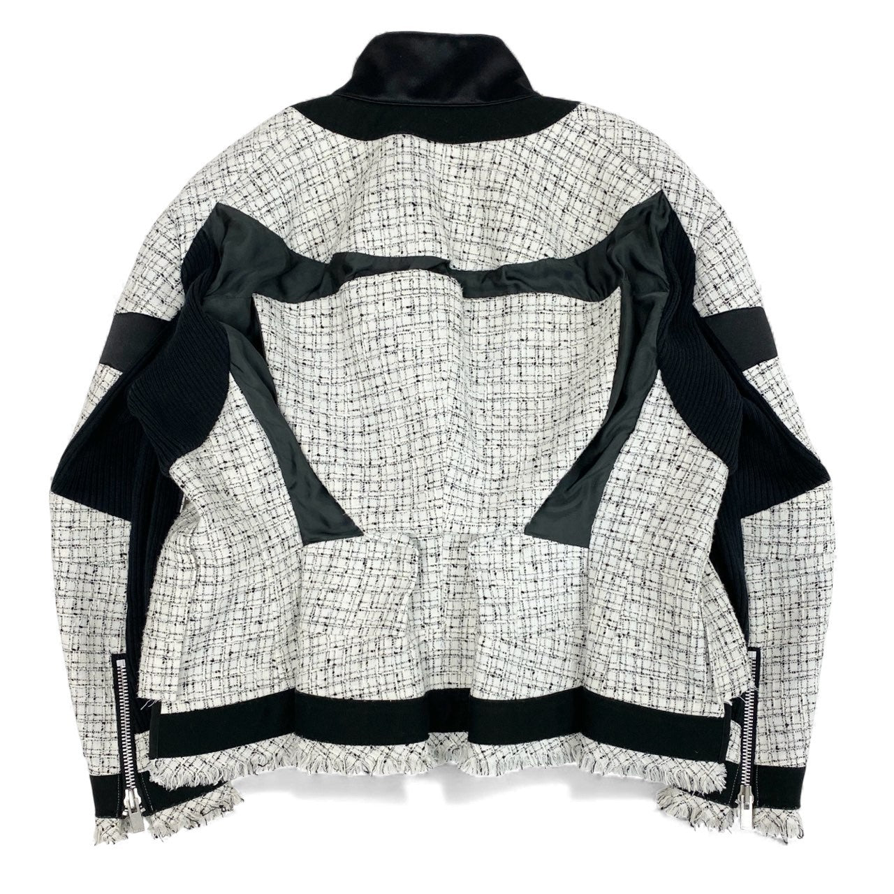 69L17 sacai サカイ 20SS Summer Tweed Jacket ツイードジャケット 異素材切替 アウター 20-05006 2サイズ ホワイト ブラック レディースo07t