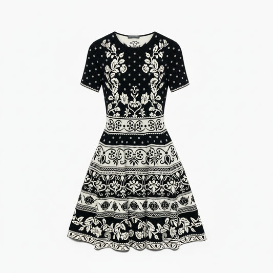 64a23 《美品》 ALEXANDER McQeen アレキサンダーマックイーン 半袖ワンピース ニットワンピース 花柄 立体フレア S ホワイト レディース 女性用u02t