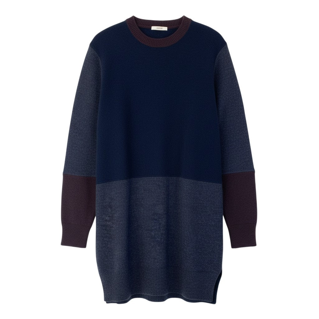 85a16 【美品】 CELINE セリーヌ 切替ニットワンピース 膝丈 ウールカシミヤ混 ロングスリーブ レディース 女性用 S マルチカラーo07t