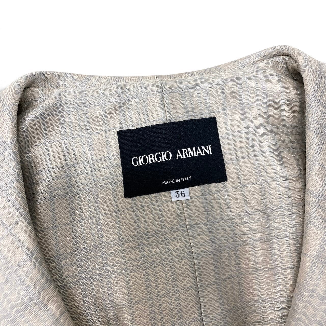 91g24 【美品】 GIORGIO ARMANI ジョルジオアルマーニ テーラードジャケット  BORGO21 チェック柄 丸襟 サイズ36 光沢ベージュ ライトグレー レディースu02t