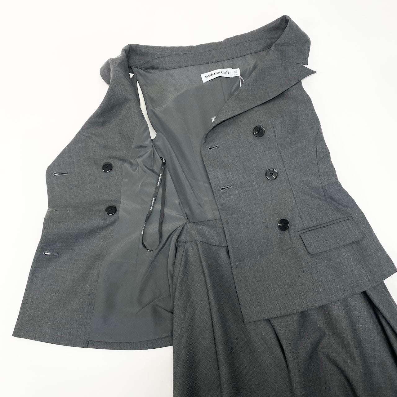 40d10 self-portrait セルフポートレート 25AW Tailored Midi Dress テイラードミディドレス サイズ4 グレー ベルト付 ワンピースt18r