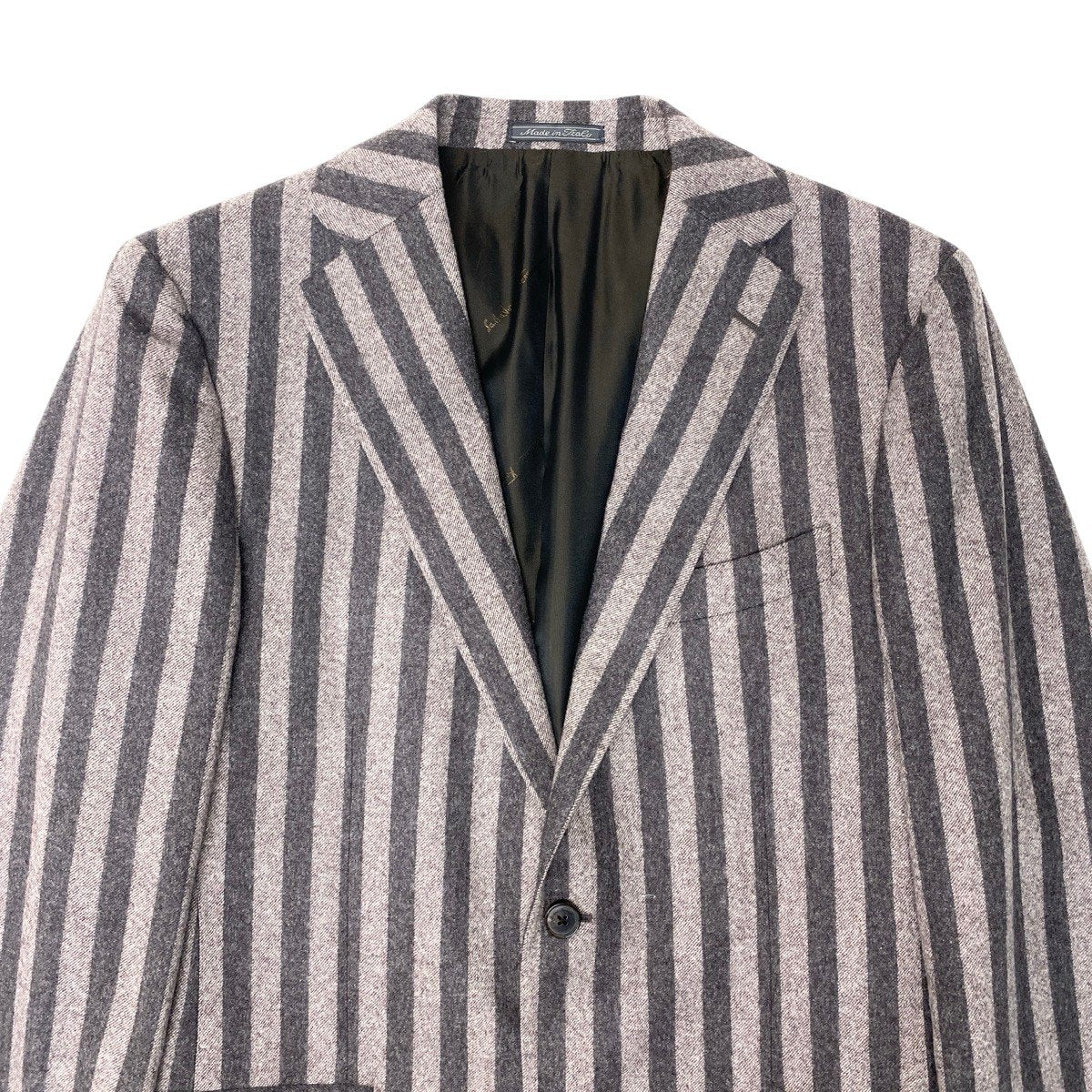 86f16【美品】Salvatore Ferragamo サルバトーレフェラガモ テーラードジャケット ウールジャケット ストライプ イタリア製 50サイズ ブラウン系 ウール100％ メンズ 男性用u02t
