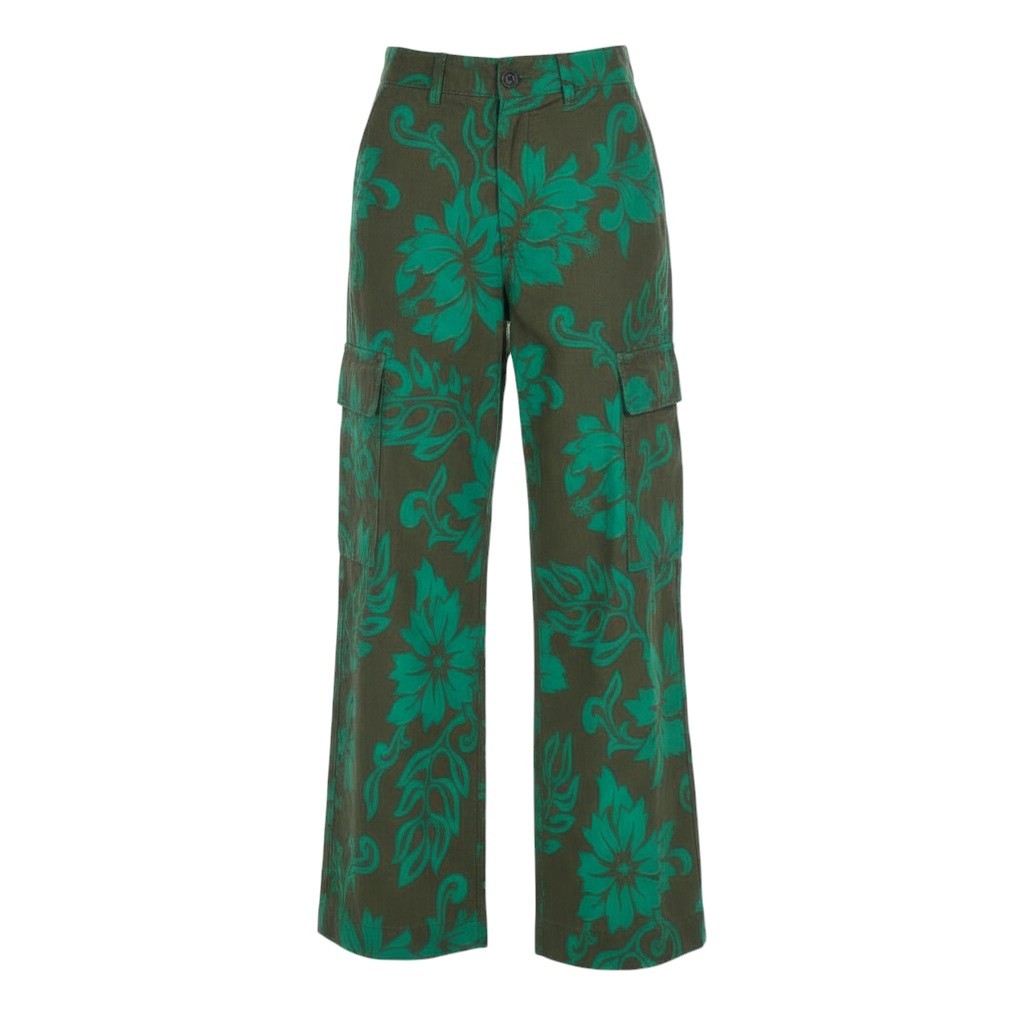 Aa14 sacai サカイ 24-07056 2024SS ハイビスカス ワイドレッグ カーゴパンツ サイズ2 ブラウン/グリーンk02i