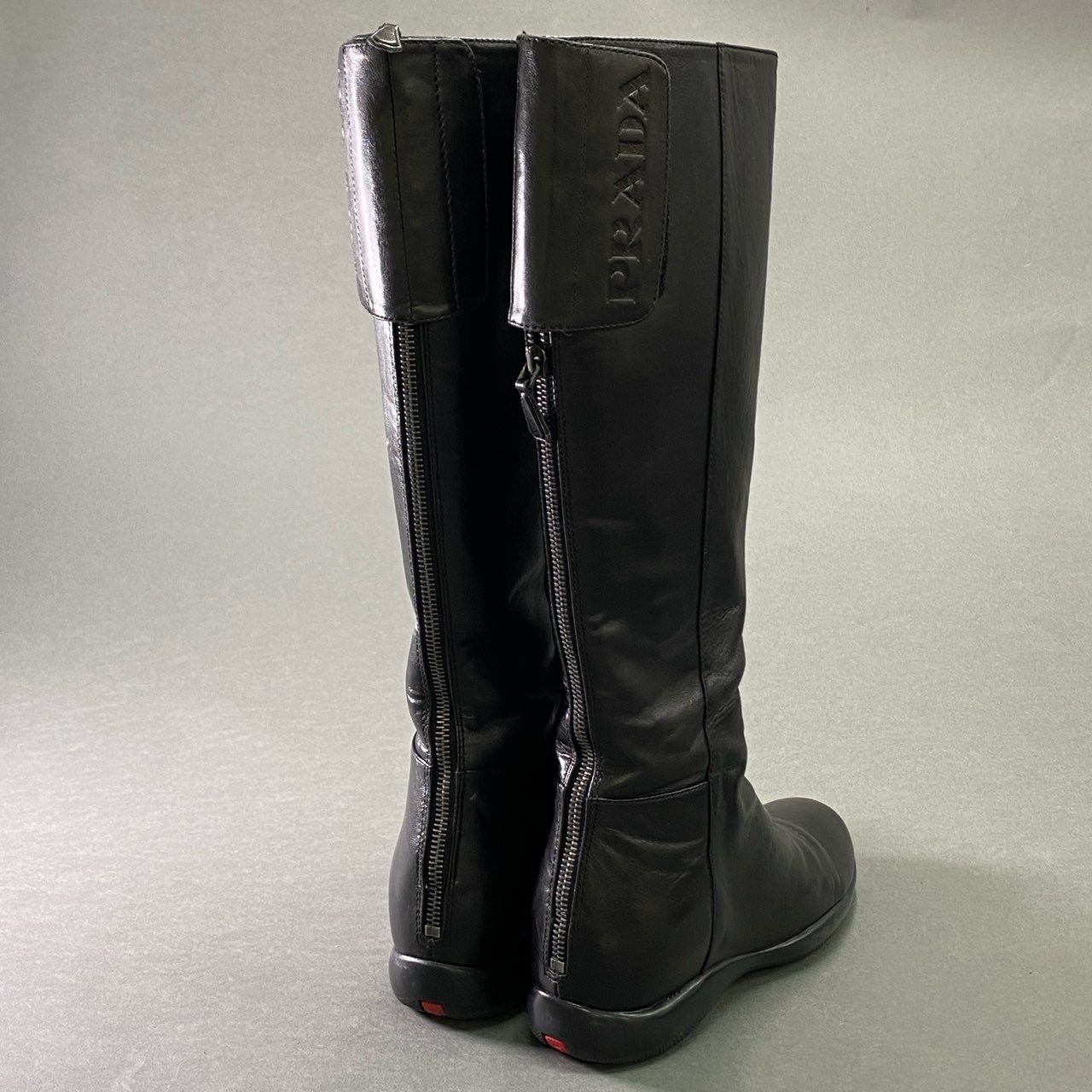 【Archive】SS1999 90s PRADA SPORT プラダ スポーツ レザーロングブーツ 36 1/2 ブラック バックジップ  Leather シューズ 箱 保存袋付き