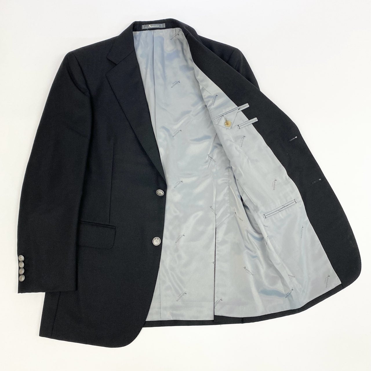 16k10 Aquascutum アクアスキュータム テーラードジャケット ブレザー 二釦 フォーマル 94A6サイズ ブラック メンズu02t