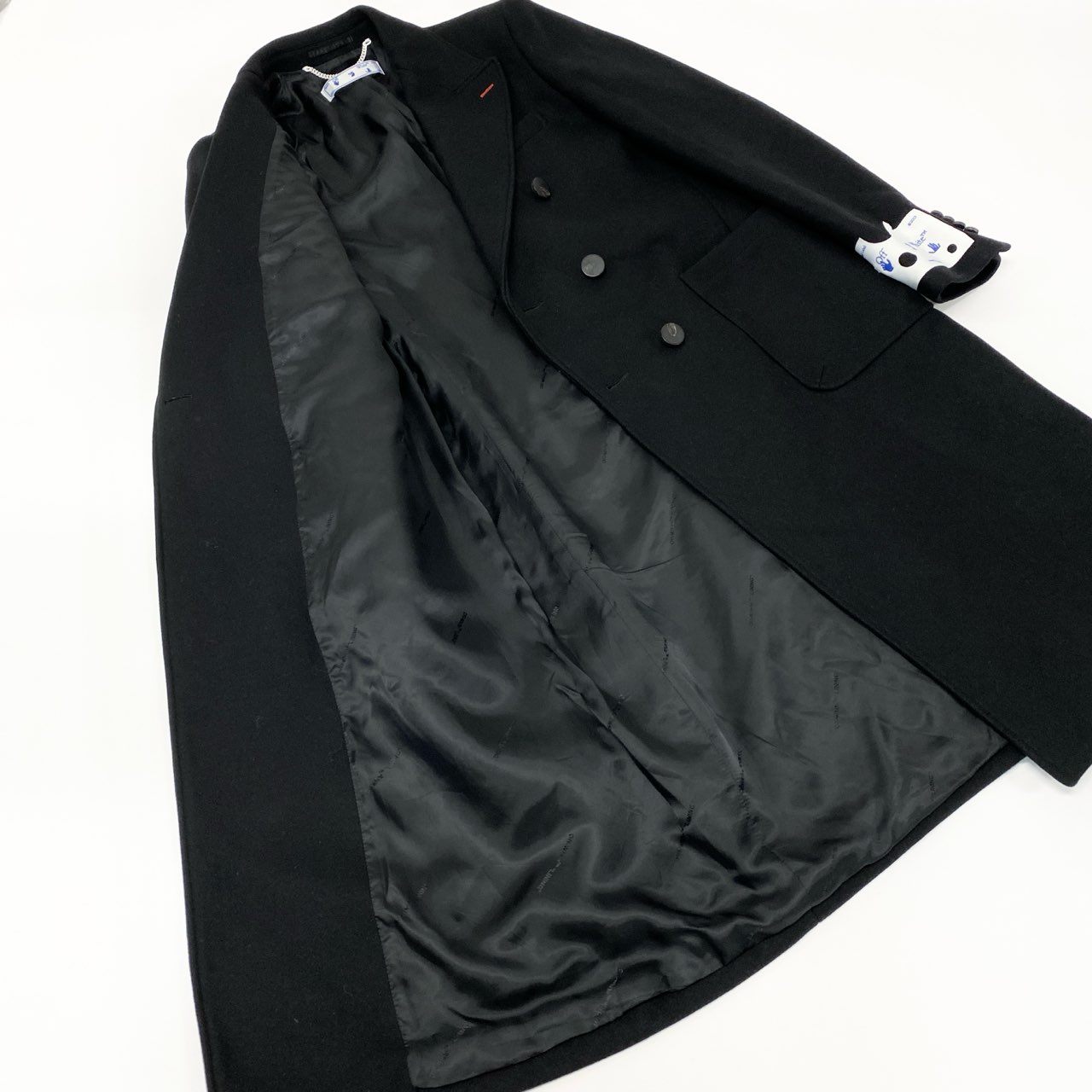 20L2【美品】Off White オフホワイト ダブルブレストロングコート ウールコート アウター OMER003E20FAB001 Lサイズ ブラック メンズo07t